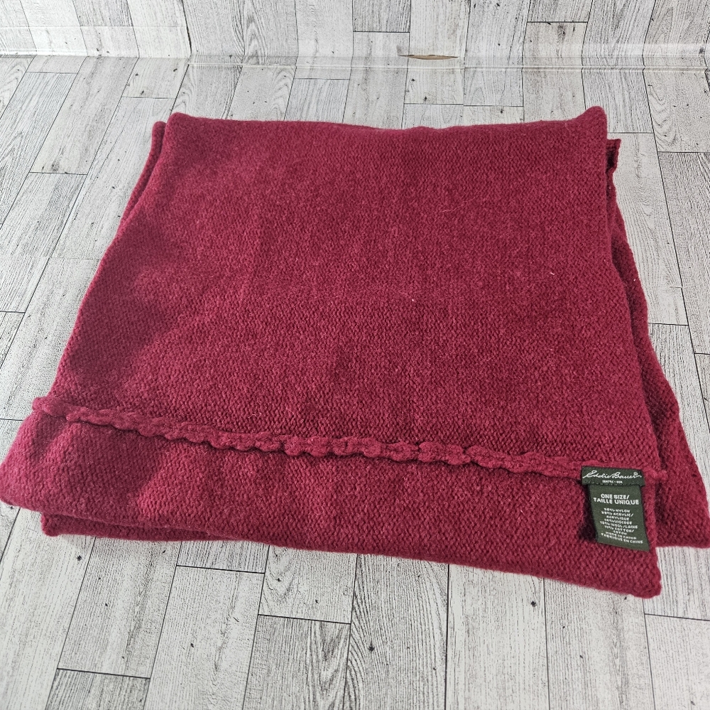 Eddie Bauer Womens Infinity Scarf Red Knit Wool Blend Winter